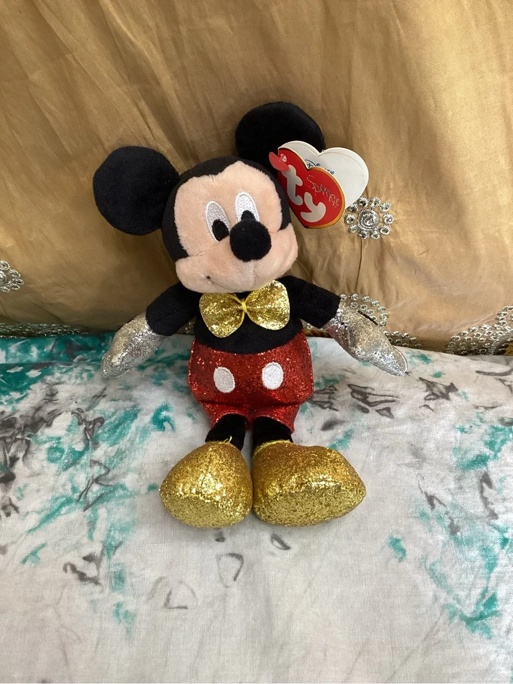 Disney Sparkle Mickey Mouse Beanie Babies Collection - Black, Red & Gold Glitter